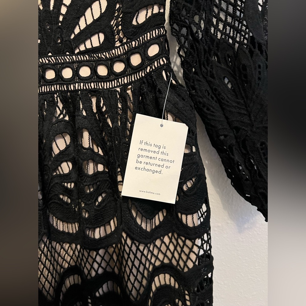 #757 NWT Bohme Black Eldora Lace Midi Dress XS - Picture 6 of 7